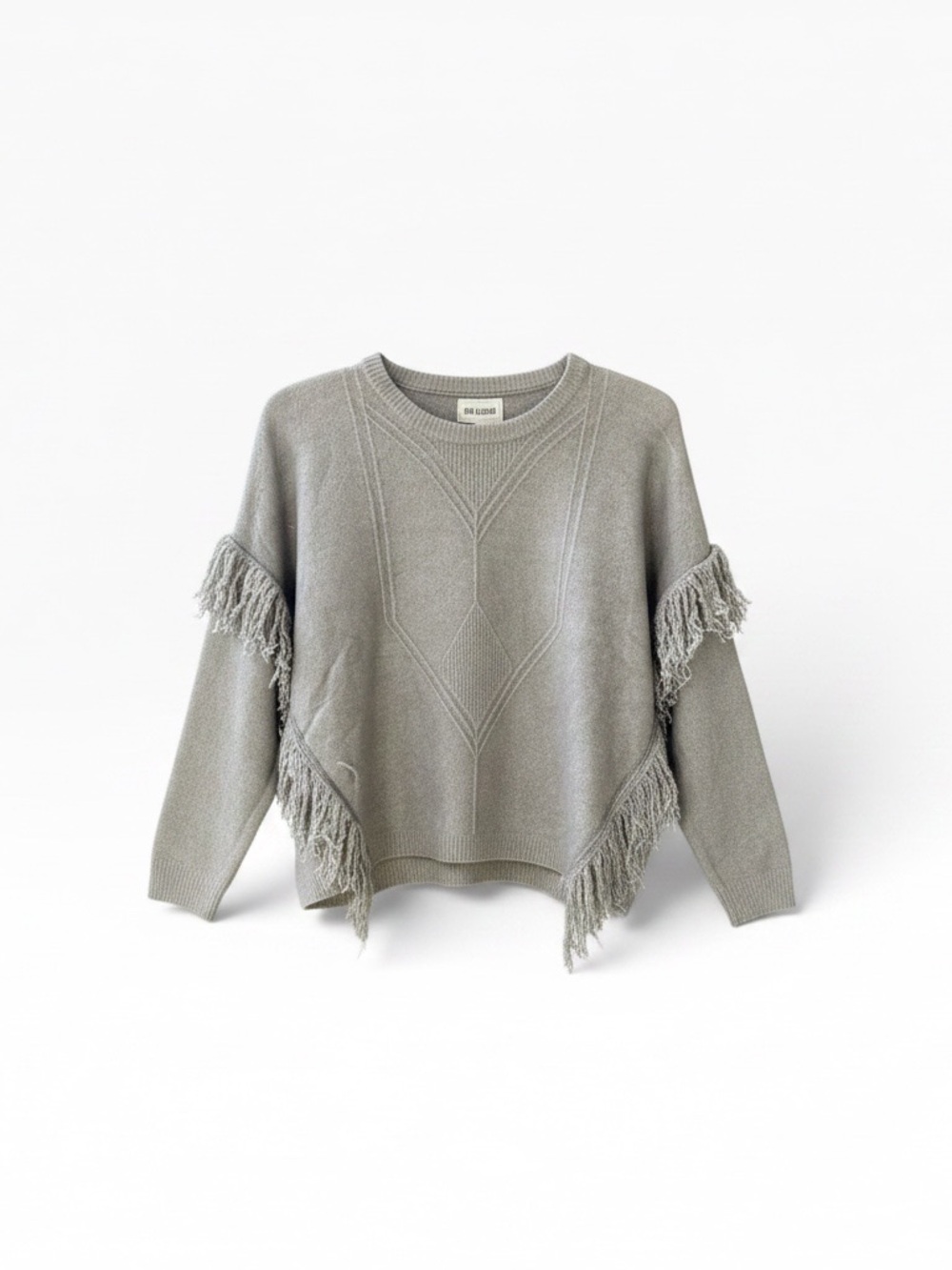 Women’s Grey Fringe Oversized Pullover Sweater